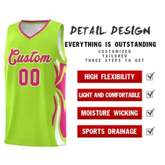 Light Green Pink-White Graffiti Side Curve Basketball Jersey Sets 2