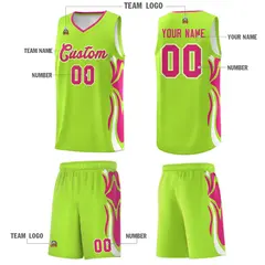 Light Green Pink-White Graffiti Side Curve Basketball Jersey Sets 5