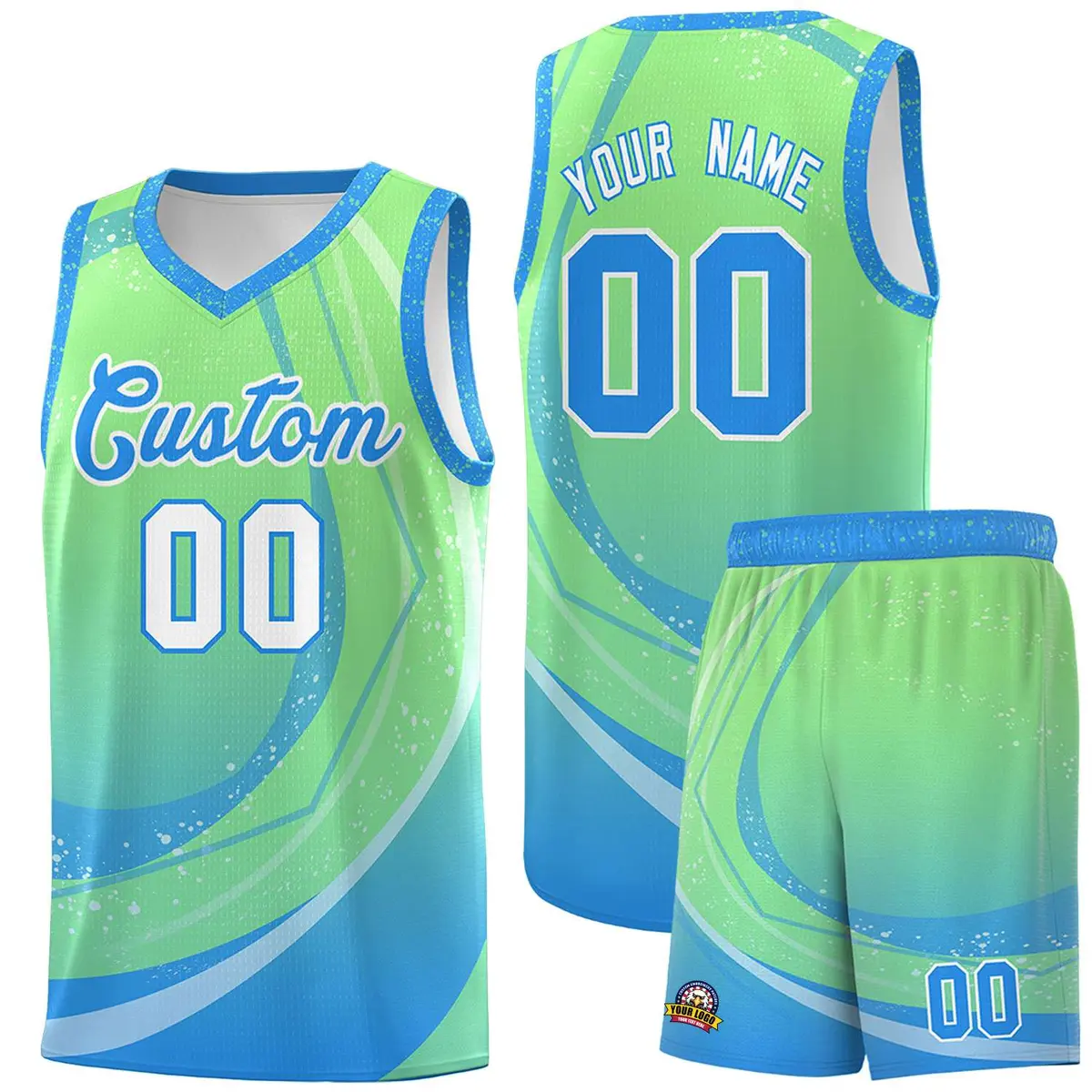Light Green Powder Blue Galaxy Graffiti Basketball Jersey