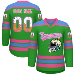 Light Green Powder Blue Ice Cream Helmet Pattern Hockey Jersey 1