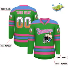 Light Green Powder Blue Ice Cream Helmet Pattern Hockey Jersey 2