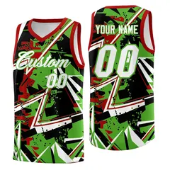 Light Green Red Abstract Graffiti Drapable Basketball Jersey 1