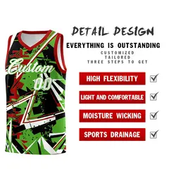Light Green Red Abstract Graffiti Drapable Basketball Jersey 2