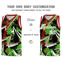 Light Green Red Abstract Graffiti Drapable Basketball Jersey 3