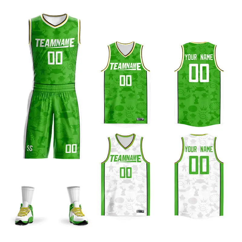 Light Green White Double Side Sets Basketball Jersey