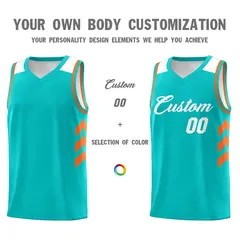 Light Green White-Orange Basketball Jersey 3