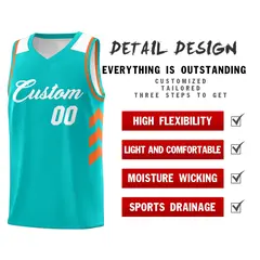 Light Green White-Orange Basketball Jersey 4