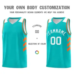 Light Green White-Orange Basketball Jersey 3