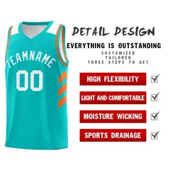 Light Green White-Orange Basketball Jersey 4