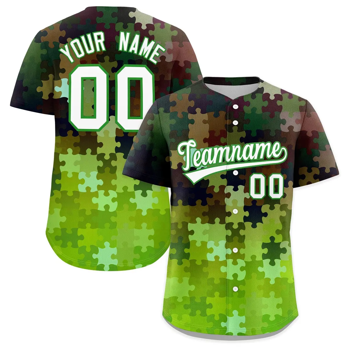Light Green White Puzzle Elements Baseball Jersey