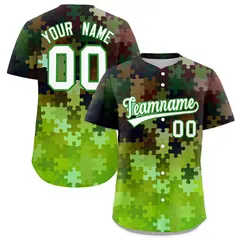 Light Green White Puzzle Elements Baseball Jersey 1