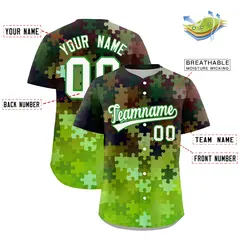 Light Green White Puzzle Elements Baseball Jersey 2