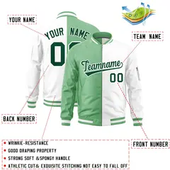 Light Green White Varsity Full-Zip Letterman Bomber Jacket 2