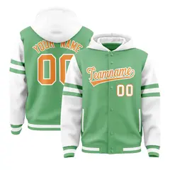 Light Green White Varsity Letterman Three Stripes Raglan Jacket Hoodie