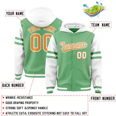Light Green White Varsity Letterman Three Stripes Raglan Jacket Hoodie 4