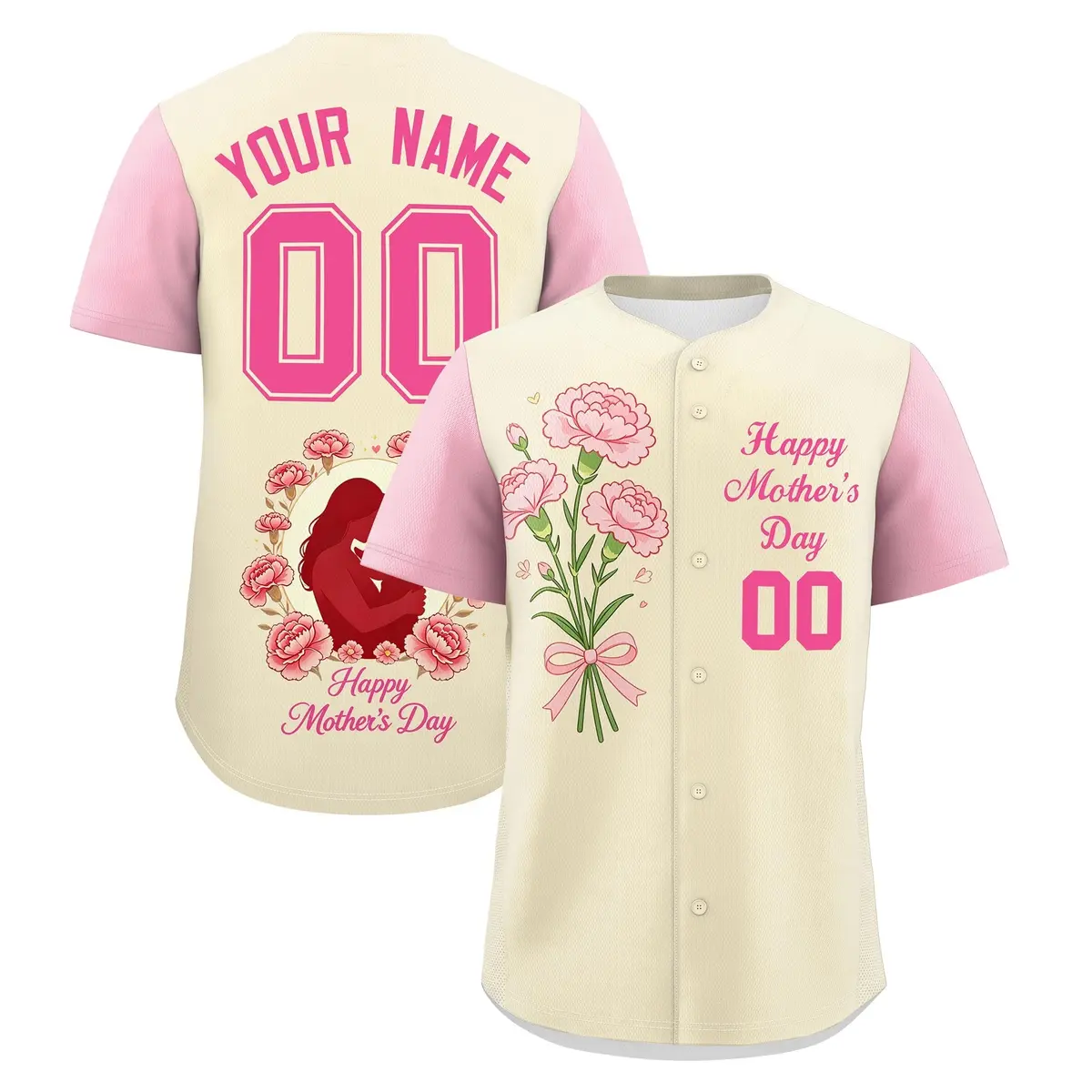 Light Khaki Light Pink Pink Mother's Day Baseball Jersey