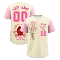 Light Khaki Light Pink Pink Mother's Day Baseball Jersey 1