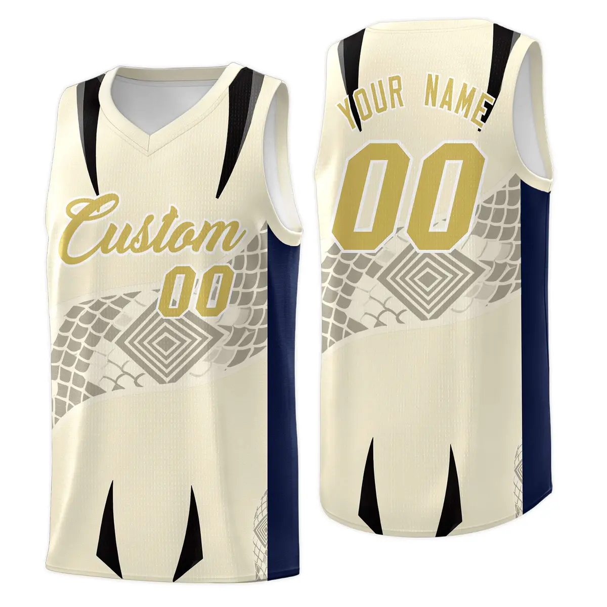 Light Khaki Navy Snake Scale Venomous Fang Graffiti Basketball Jersey