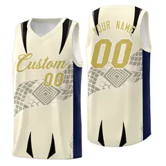 Light Khaki Navy Snake Scale Venomous Fang Graffiti Basketball Jersey 1