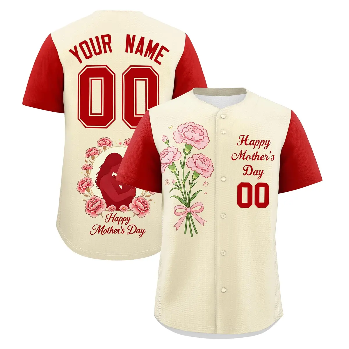 Light Khaki Red Mother's Day Baseball Jersey