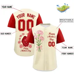 Light Khaki Red Mother's Day Baseball Jersey 2
