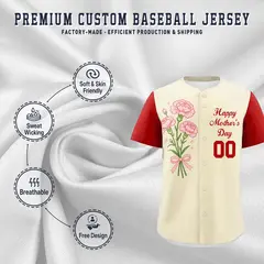 Light Khaki Red Mother's Day Baseball Jersey 3