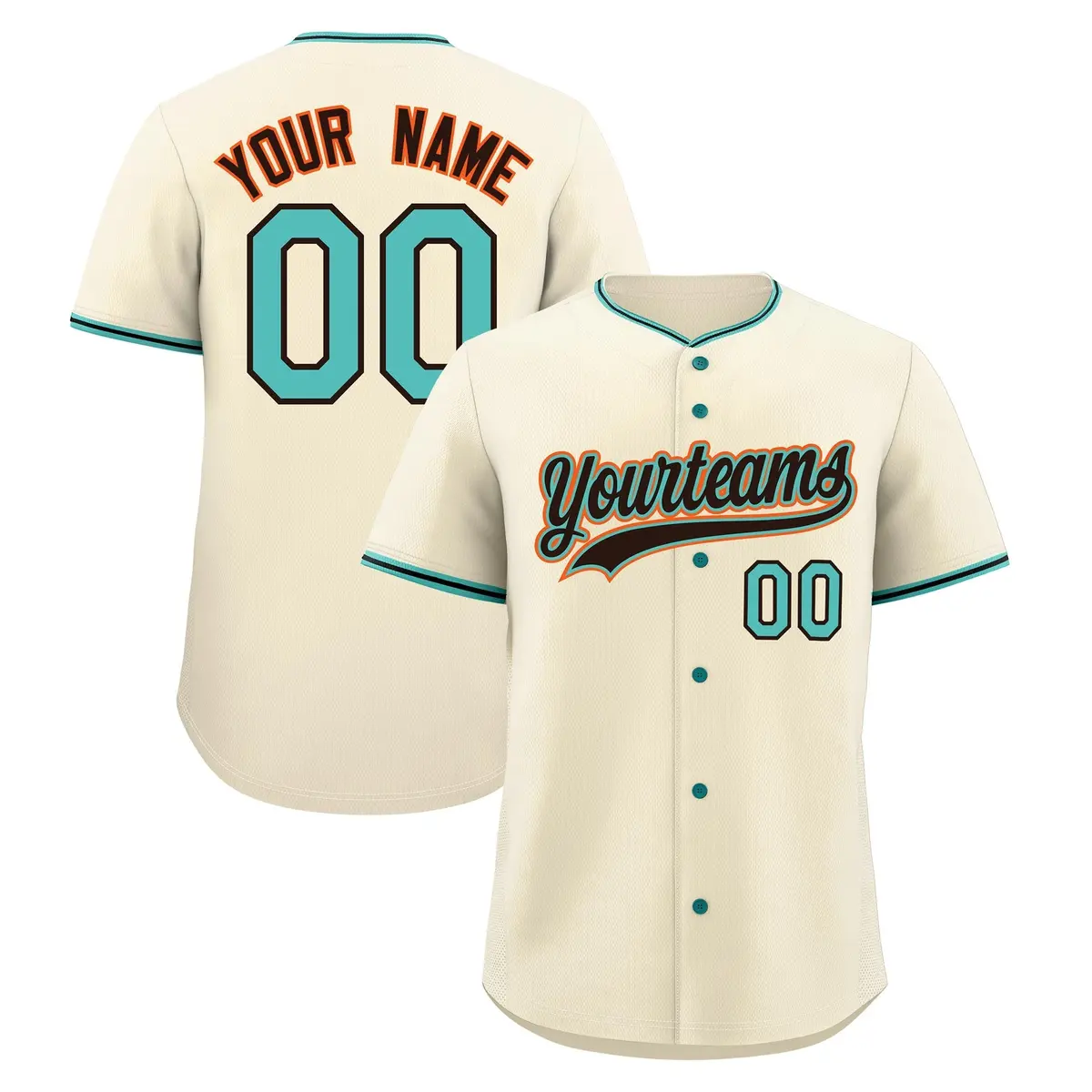 Light Khaki Teal Brown Baseball Jersey