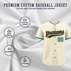 Light Khaki Teal Brown Baseball Jersey 3