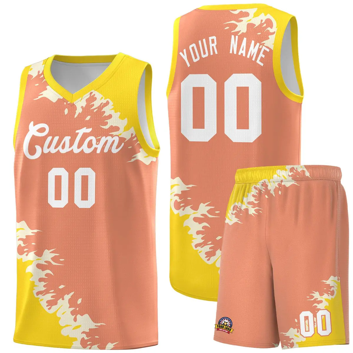 Light Orange Gold-Cream Sparkle Print Basketball Kits