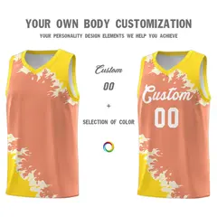 Light Orange Gold-Cream Sparkle Print Basketball Kits 3