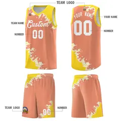 Light Orange Gold-Cream Sparkle Print Basketball Kits 5