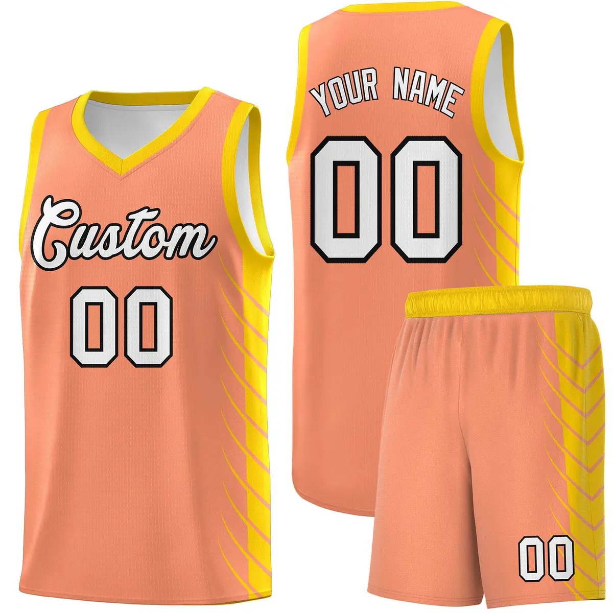 Light Orange Gold Side Symmetrical Line Pattern Basketball Jersey