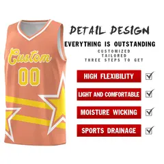 Light Orange Gold Star Pattern Double Lines Basketball Kits 2