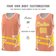 Light Orange Gold Star Pattern Double Lines Basketball Kits 3
