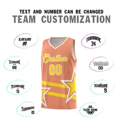 Light Orange Gold Star Pattern Double Lines Basketball Kits 4