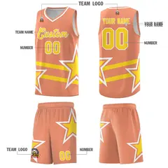 Light Orange Gold Star Pattern Double Lines Basketball Kits 5