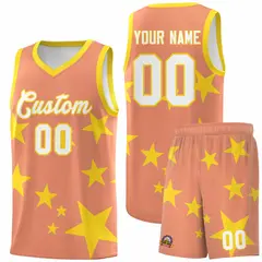 Light Orange Gold Star Print Graffiti Basketball Jersey Sets 1