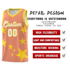 Light Orange Gold Star Print Graffiti Basketball Jersey Sets 2