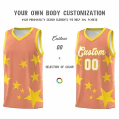 Light Orange Gold Star Print Graffiti Basketball Jersey Sets 3
