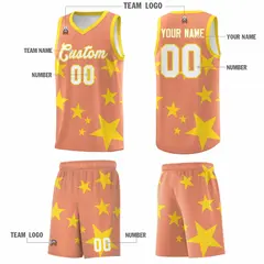 Light Orange Gold Star Print Graffiti Basketball Jersey Sets 5