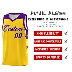 Light Orange Gold Two Tone Side Star Color Block Basketball Jersey 2