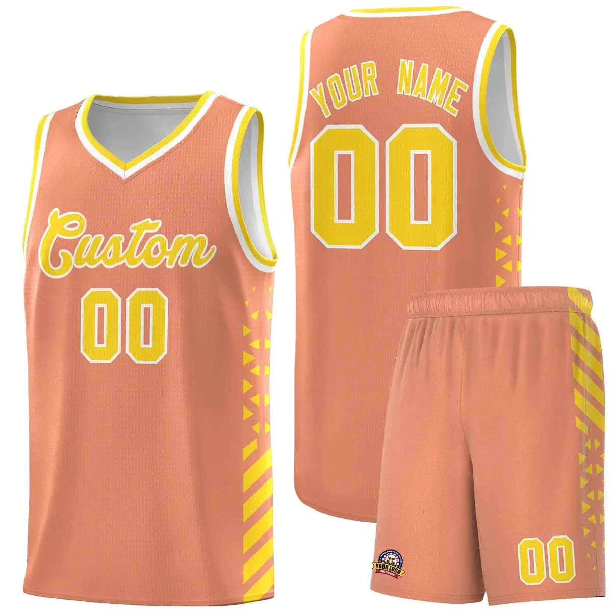 Light Orange Gold White Diamond Stripe Side Basketball Jersey