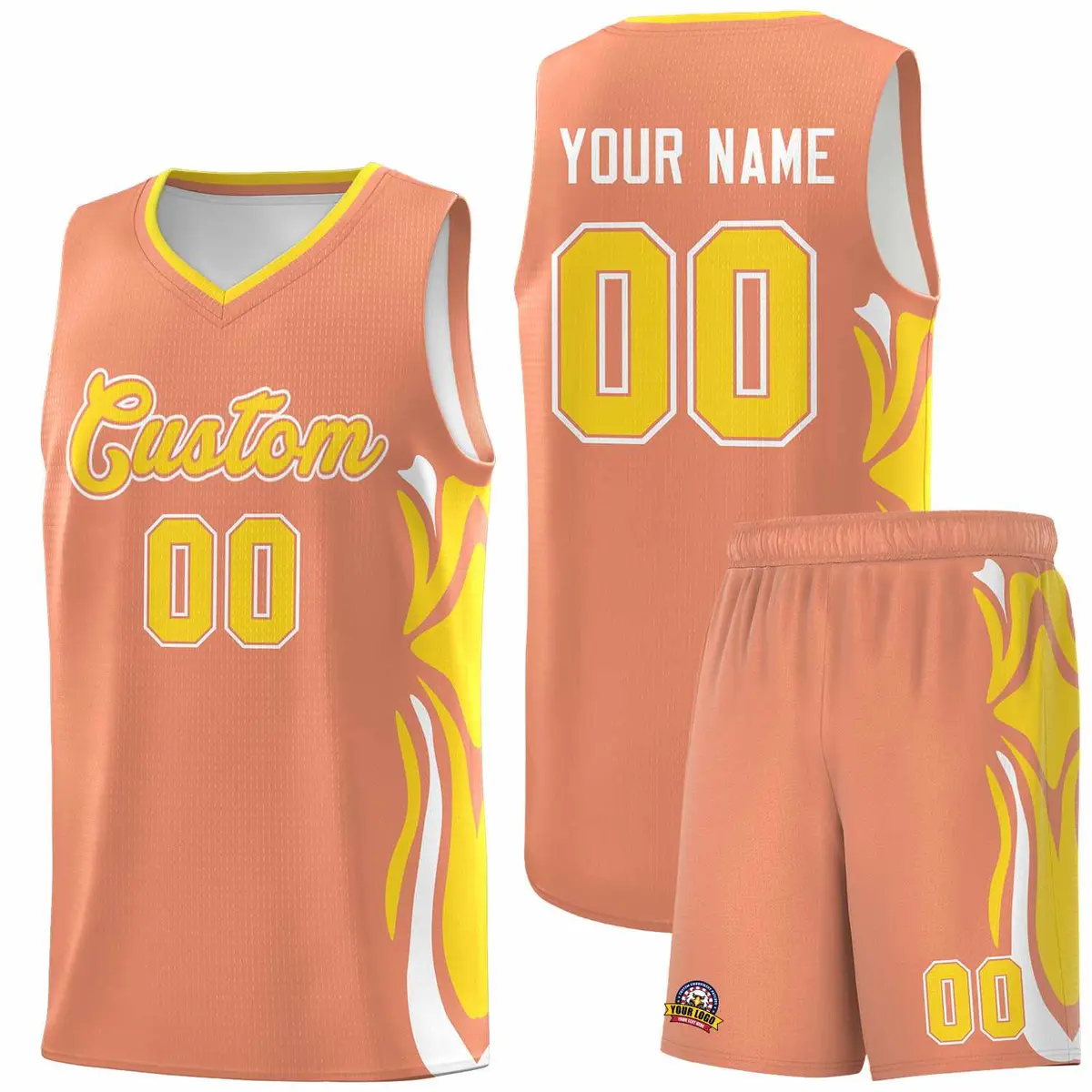 Light Orange Gold-White Graffiti Side Curve Basketball Jersey Sets