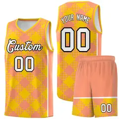 Light Orange Gold-White Grid Basketball Kits For Team