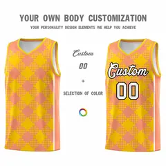 Light Orange Gold-White Grid Basketball Kits For Team 3