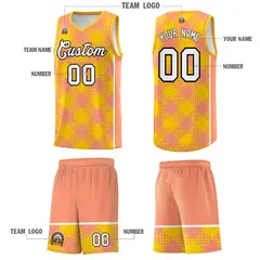 Light Orange Gold-White Grid Basketball Kits For Team 5