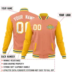 Light Orange Gold White Raglan Sleeve Cotton Letterman Jacket 2