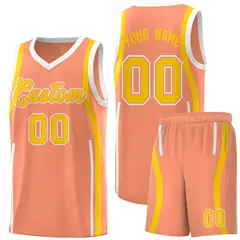 Light Orange Gold-White Ribbon Pattern Basketball Kits 1