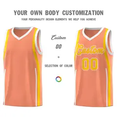 Light Orange Gold-White Ribbon Pattern Basketball Kits 3