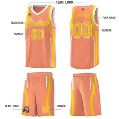 Light Orange Gold-White Ribbon Pattern Basketball Kits 5